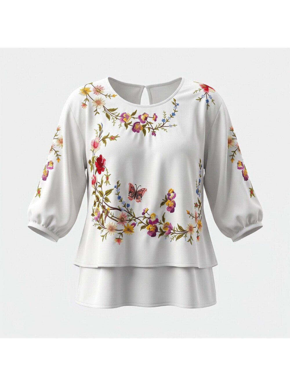 Sundance Florentina White Floral Embroidered Butterfly Blouse – XS